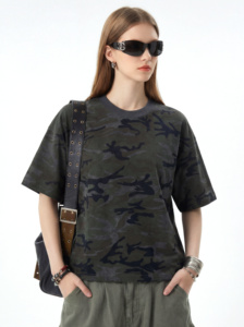 T-shirt da <span class=keywords><strong>uomo</strong></span> vintage in cotone mimetico bruciato, girocollo, estivo, <span class=keywords><strong>casual</strong></span>, vestibilità ampia - Product Image 3