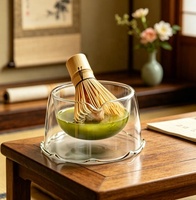 Vente en gros de bols à matcha en verre transparent personnalisés, bols en verre borosilicate à double paroi