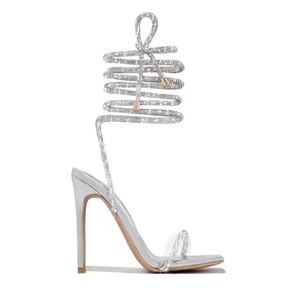 Square Toe Rhinestone Lace Up High Heel <b>Sandals</b> Women Ankle Strappy Stiletto Shoes For <b>Evening</b> Event - Product Image 6