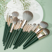 Ensemble de 14 pinceaux de maquillage promotionnels de luxe personnalisables, vert foncé, manche en or rose, étui en cuir PU, cosmétiques professionnels