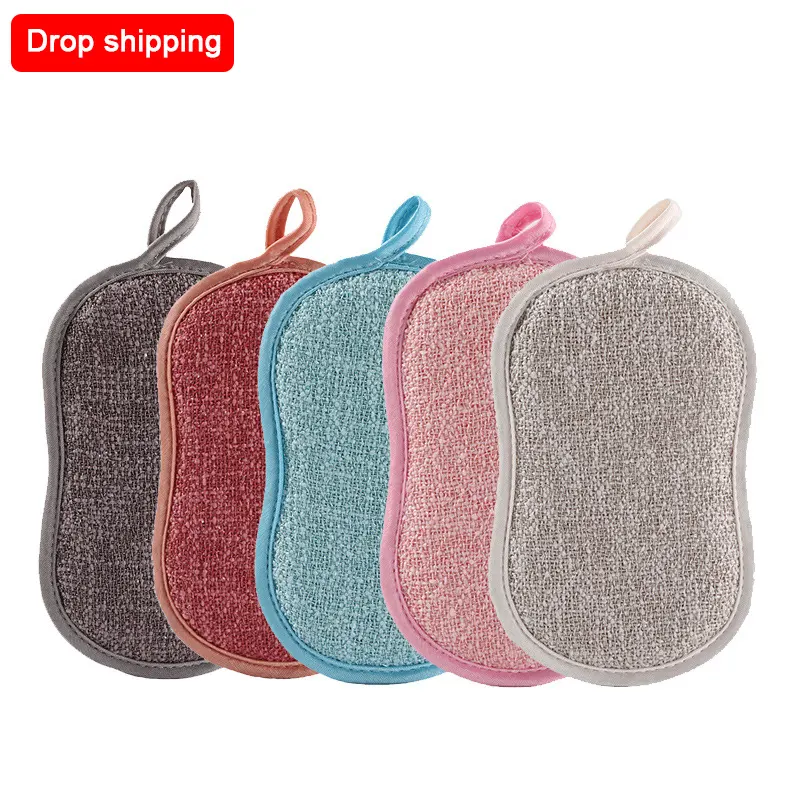 Scouring Pad Eco Friendly Kitchen Cleaning Magic Double-Sided Microfiber Dishwashing Sponge For Frying Pan