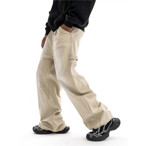 Jeans en denim vintage pour <span class=keywords><strong>homme</strong></span>, style américain rétro, délavé, coupe large incurvée, cargo, type bûcheron, vêtement de travail, OEM - Product Image 1