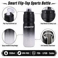 Bouteille d'eau isotherme 550 ml avec couvercle pop-up à ouverture rapide, logo personnalisable, couleur, boîte cadeau, pour la gym et le sport