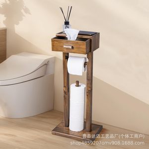 Wooden Floor <b>Standing</b> Toilet Paper Holder With Drawer Storage Rustic Design For Bathroom - Product Image 2