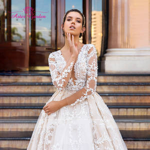 Aster Garden 2025 Vestido De Novia De princesa De encaje <span class=keywords><strong>con</strong></span> cuentas De lujo cuello en V manga larga A-Line personalizado Vestido De Novia <span class=keywords><strong>capilla</strong></span> tren - Product Image 3