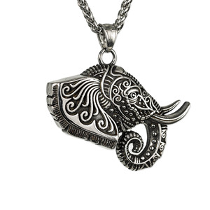 yunnique Stainless Steel Men's <b>Elephant</b> Pendant Necklace With Engraved Animal Design For Fashion Jewelry - Product Image 1