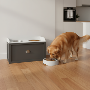 Comedero Elevado para Perros, Grande, Color Gris, con Almacenamiento, Diseño Rectangular Moderno de Plástico Sólido para Interiores - Product Image 2