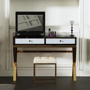 Lüks Modern tasarımlar ahşap siyah beyaz makyaj masası setleri makyaj masası depolama Dressers 6 çekmeceli yatak odası mobilyası