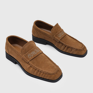 2026 Spring Mens <b>Slip</b> <b>On</b> Casual Loafers Korean Style Retro Square Toe Black Leather Shoes - Product Image 4