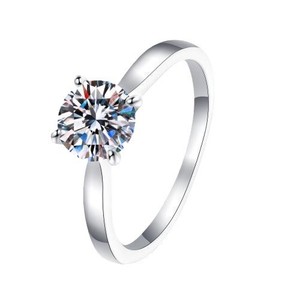 Joyería de moda, anillos de moissanita de Plata de Ley 925 redondos de cuatro garras para mujer, compromiso de boda - Product Image 1