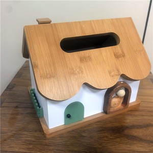 Caja de pañuelos con forma de casa de madera, almacenamiento portátil de madera maciza para el hogar y niños - Product Image 2