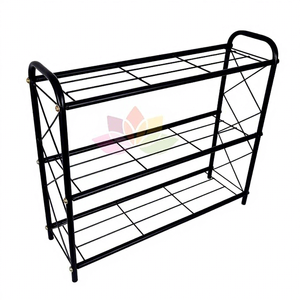 Modern Iron Tiered Bookcase 3-<b>Shelf</b> Freestanding Metal <b>Shelf</b> <b>Industrial</b> Style Home Furniture Living Room Storage Rack - Product Image 2