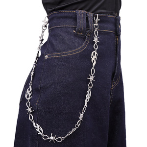 โซ่คาดเอวแบบชั้นเดียว ลายหนามเปลวไฟ โลหะ ฮิปฮอป เครื่องประดับแฟชั่นสำหรับทุกเพศ สีเงินทิเบต สีขาว K สำหรับใส่ทุกวัน - Product Image 1