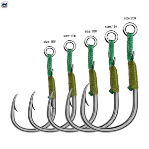 10 pièces/sac Hameçons jumeaux assistés 16 #   17 #   18 #   19 #   20 #   Hameçons de pêche en eau salée avec double hameçon assisté et ligne tressée en PE, capacité 59-110 LB - Product Image 2