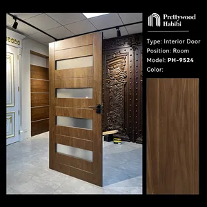 Prettywood Modern Interior Door Solid Wooden American Black Walnut Bathroom Bedroom Living Room Door For Houses