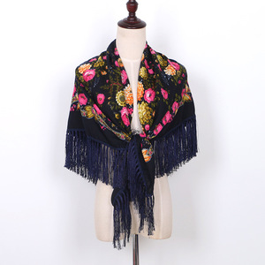 Sciarpa da donna russa Poncho quadrato grande fazzoletto con frange hijab tradizionali islamiche sciarpe scialli da donna scialle avvolgenti - Product Image 4