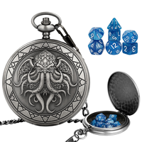 Ensemble de dés de jeu de rôle polyédriques miniatures en acrylique, 7 pièces, avec motif Cthulhu antique en relief, style montre de poche, et étui de rangement portable en métal avec chaîne
