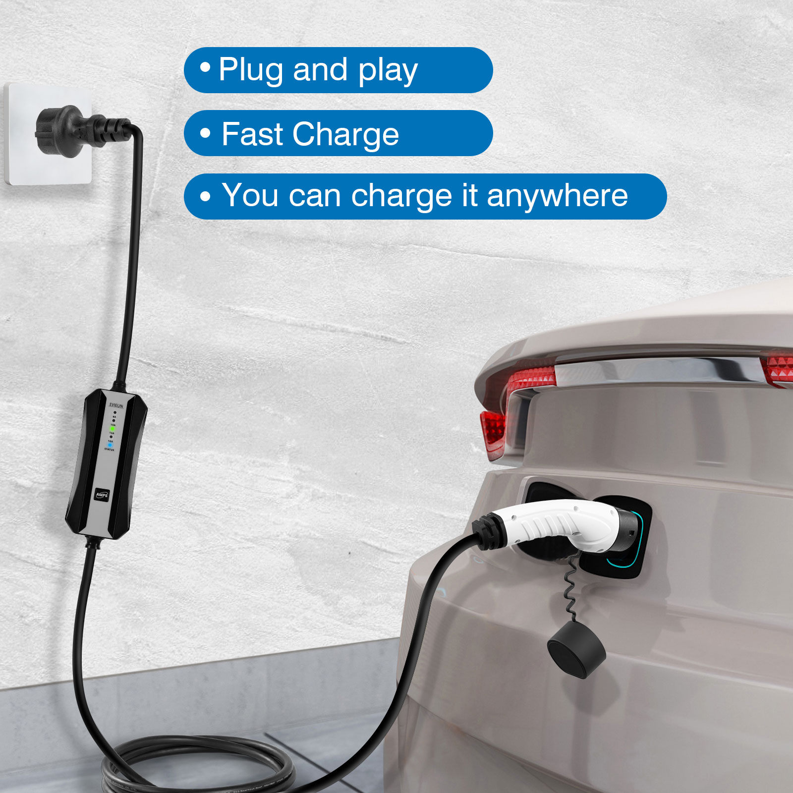 Portable Electric Car Charger 16A/32A Type 2 (IEC 62196-2) Fast Portable Charger for Home