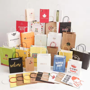 Bolsas de Papel Kraft Marrón Desechables con Logotipo Personalizado, Bolsas de Papel para <span class=keywords><strong>Comida</strong></span> para Llevar, Compras y Regalos con Asas - Product Image 2