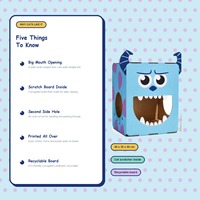 Maison pour chat en carton thème monstre, motif bleu avec cornes, pour chats d'intérieur, vente en gros, directement de l'usine