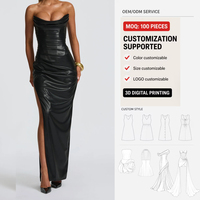 Maßgeschneidertes Trägerloses Kunstleder-Abendkleid mit Raffungen und Hohem Schlitz, Meerjungfrau-Maxikleid, OEM ODM Ballkleid