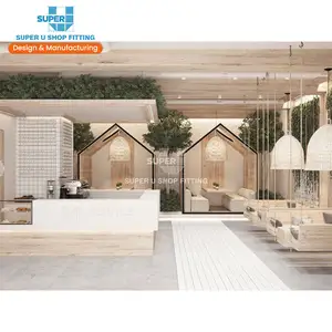 Muebles modernos para cafetería, decoración de diseño de interiores de madera, Ideas personalizadas para tienda de café