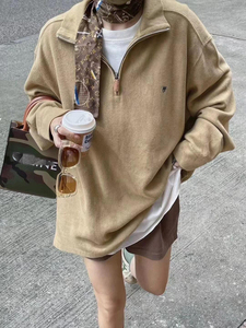 Mark Nửa Zip <span class=keywords><strong>L</strong></span>ỏng Phong Cách Mỹ Của Nam Giới Cho Cặp Vợ chồng Phụ Nữ Retro Dài Tay Áo Ve Áo 100% Cotton Mùa Đông - Product Image 3