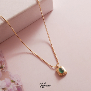 HOVANCI Popular Square Green Necklace Stainless Steel Round <strong>Bead</strong> Chain Cubic Zirconia <strong>Emerald</strong> Crystal Pendant Necklace - Product Image 1