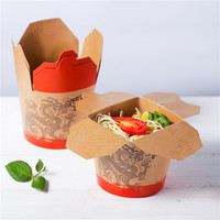 Boîte à nouilles en papier kraft jetable en usine fond rond pliable de qualité alimentaire avec gaufrage et stratification mate
