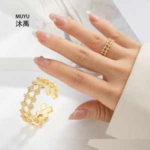 Muyu Geometric Open Ring Gold Micro Inlaid Diamond Shape Fashion Minimalist Index Finger Ring Gift Jewelry - Product Image 1