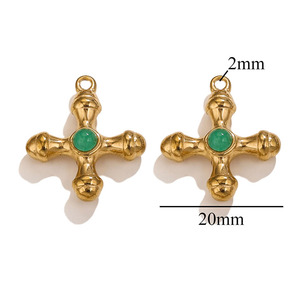 SP1004 - Suministros de Joyería Antideslustre, Chapado en Oro Vintage, Acero Inoxidable, Ojo de Tigre, Cuarzo Rosa, Colgantes con Cruz de Piedras Preciosas - Product Image 4