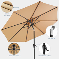 Parasol de marché extérieur pour gazebo et piscine avec 6 baleines en fibre de verre, parasol de table avec poignée