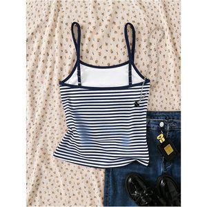 FOXA Girl's Striped Camisole Spaghetti Strap Crop <b>Top</b> Crew Neck Sleeveless Slim Fit Undershirt - Product Image 3