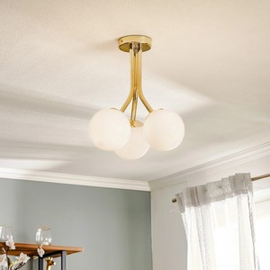 Plafonnier moderne en laiton brossé doré à 3 lumières <span class=keywords><strong>Globe</strong></span> en verre blanc <span class=keywords><strong>Luminaire</strong></span> encastré pour salle à manger Couloir - Product Image 6
