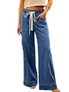 Jeans Casuales de Pierna Ancha para Mujer, Moda Europea y Americana, Diseño Sky Star, Cintura Alta, Secado Rápido - Product Image 1