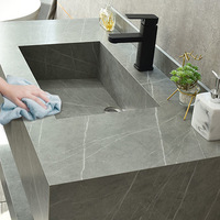 Vente en gros directe usine : Meuble-lavabo mural en dalle de roche flottante avec miroir latéral à LED et étagère inférieure, taille personnalisée