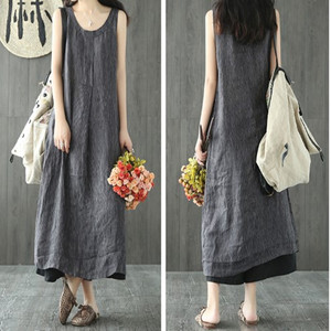 2023 autunno comodi <span class=keywords><strong>abiti</strong></span> da donna economici Plus Size Maxi <span class=keywords><strong>abiti</strong></span> di lino senza maniche - Product Image 3