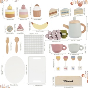 Jouet de découpe de fruits et légumes en bois pour enfants, style nordique, avec ustensiles de cuisine et service <span class=keywords><strong>à</strong></span> thé pour jeu d'imitation - Product Image 4