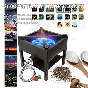 Quemador de Gas Propano de Alta Presión de una Pieza, 1 Quemador, Tipo Banjo, 260,000 BTU, Regulador Ajustable de 0-30 PSI, Manguera de Acero Trenzado para Cocinar - Product Image 2