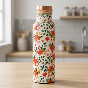 Luminous Classic Floral Pattern Waterproof <b>Metal</b> <b>Water</b> <b>Bottle</b> with Copper Lid Portable Drinkware for Travel - Product Image 1
