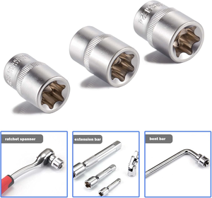Juego de Llaves de Estrella Torx en Forma de E de 14 Piezas para Reparación de Camiones, Tamaños de Encaje E4-E24, Tamaños de Accionamiento 1/2\", 3/8\", 1/4\", Llaves de Acero de Alta Calidad y Resistentes para Automóviles - Product Image 2