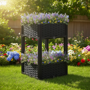 Maceta elevada de polipropileno negro de 15.7 x 15.7 x 28.0 pulgadas, jardinera duradera para flores y plantas verdes - Product Image 2