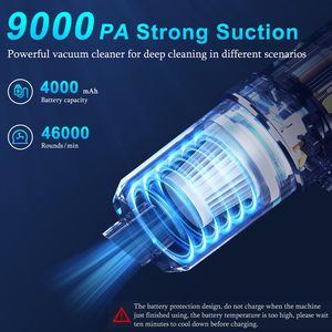 Aspirador de lavado de coches de mano inalámbrico portátil de 120W de alta potencia <span class=keywords><strong>9000Pa</strong></span> con luz LED y boquillas múltiples - Product Image 3