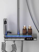 Set Shower Hujan Digital Pintar Termostatik Dinding Mewah untuk Kamar Mandi Hotel, Bahan Kuningan dengan Lapisan Krom Poles