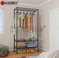 Étagère noire multifonctionnelle pour vêtements roulants Étagère métallique réglable à 3 niveaux Étagère métallique mobile pour vêtements avec roues