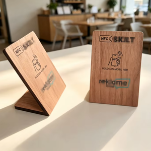 Nichen One - Letreros de Madera de Nogal Personalizables con Código QR para Restaurante, NFC, Google Display Review, Soporte NFC, Chip Ntag213, <span class=keywords><strong>Tarjeta</strong></span> de Reseñas - Product Image 1