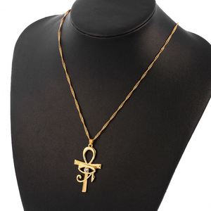 Egyptian Ankh <b>Cross</b> Pendant Necklace Alloy Classic Style Women/<b>Men</b> Gold Color Eye Horus Religious <b>Chain</b> Jewelry Gifts - Product Image 2