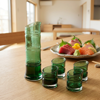 Juego de Vasos de Vidrio con Diseño de Bambú Japonés, Jarra para Sake, Transparente, 5 Piezas, para Servir Jugo y Vino en Casa
