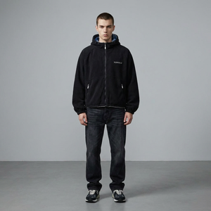 Chaqueta con capucha reversible para <span class=keywords><strong>hombre</strong></span> con logo personalizado, cortavientos informal a cuadros, forro polar Sherpa, abrigo cálido con <span class=keywords><strong>cremallera</strong></span> para exteriores - Product Image 4