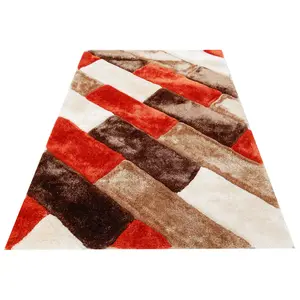 Disegno geometrico arancione 100% poliestere soggiorno 3D Shaggy tappeto e tappeto